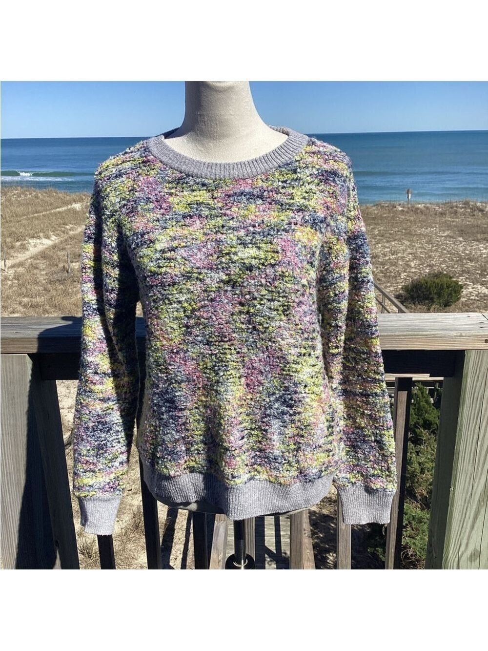 CeCe Purple and Pink Crew Neck Sweater